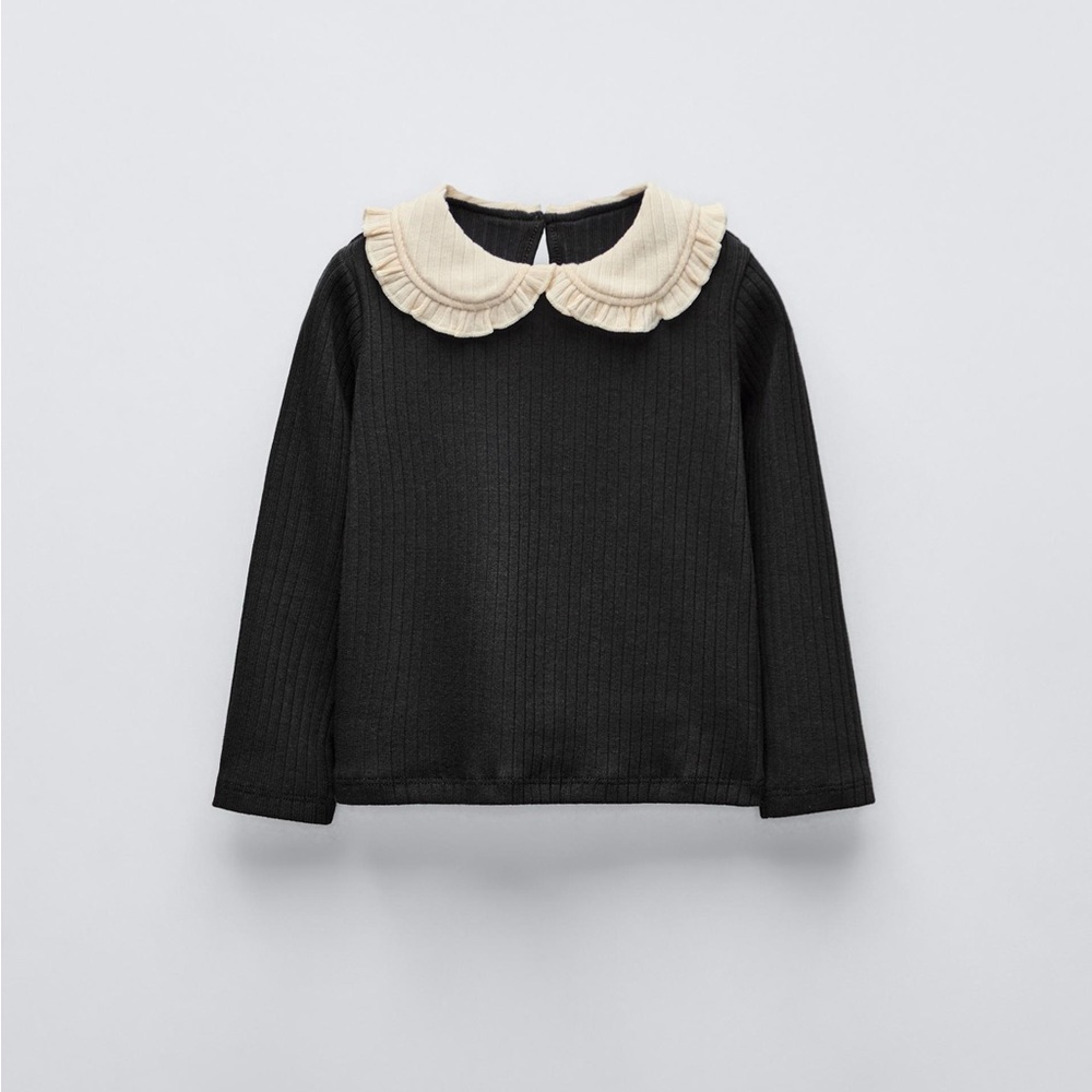 Kids black and cream bib collar tshirt